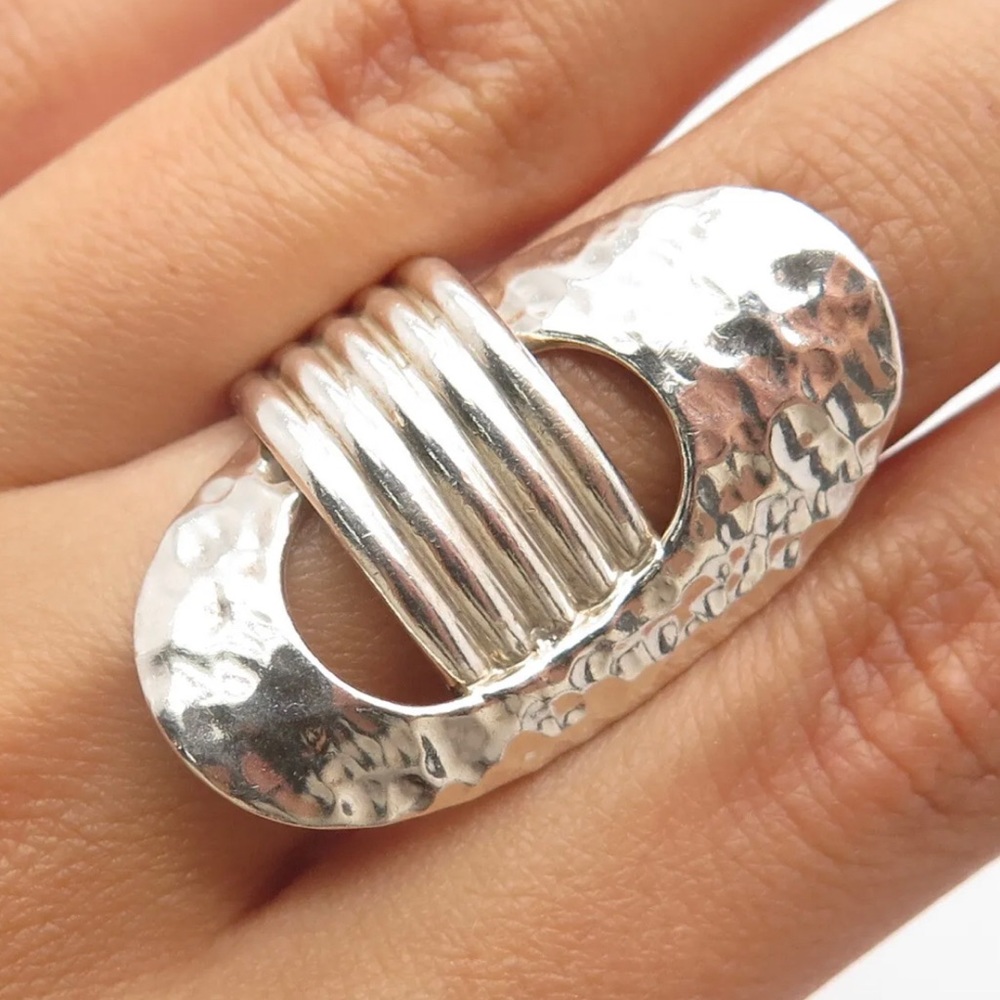 925 Sterling Silver Vintage Mexico Hammered Finish Statement Ring Size 9